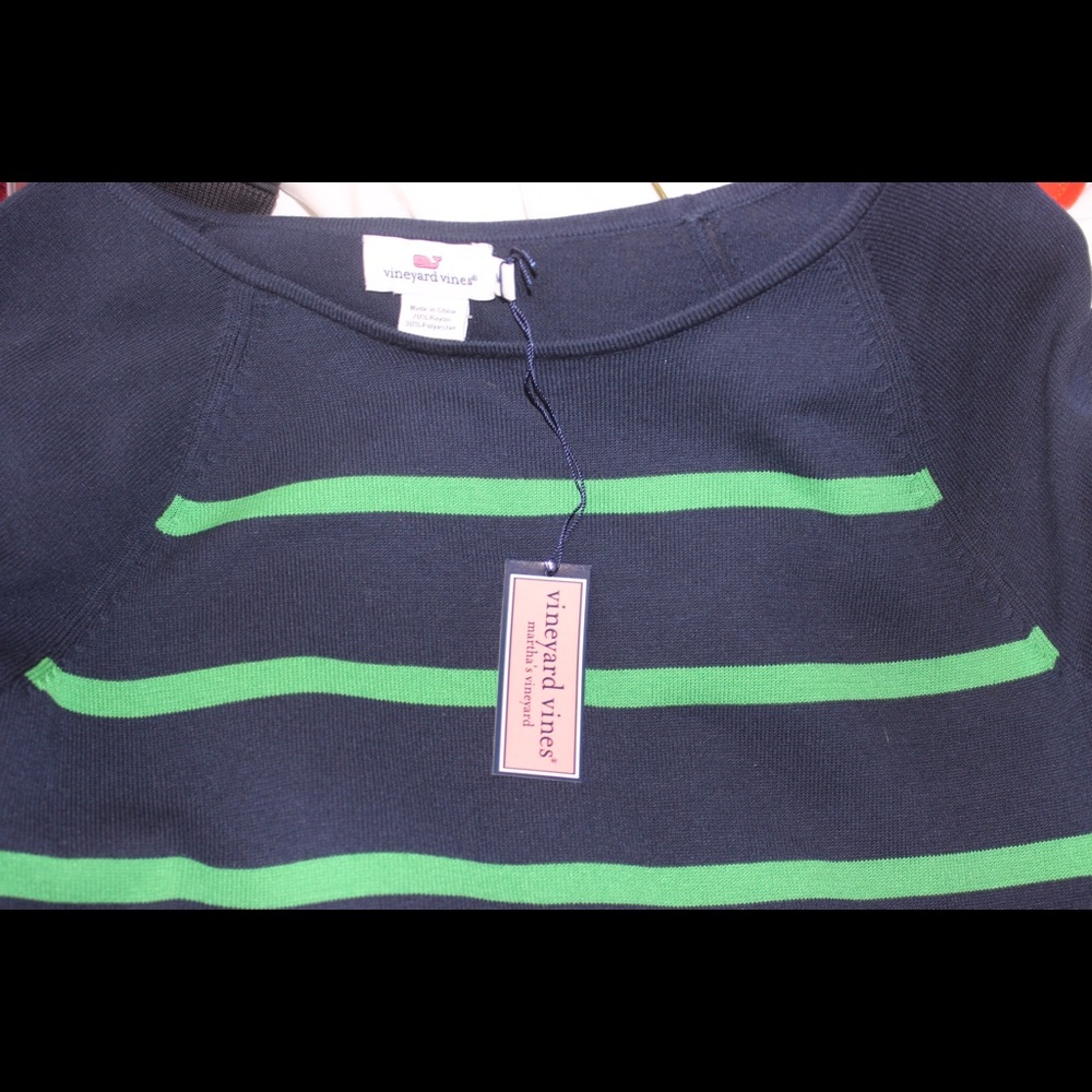 Vineyard Vines Navy and Green Striped Midi Dress